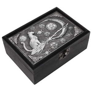 WOODEN BOX - Pentacle Cat Metal Top 12.7cm x 17.7cm