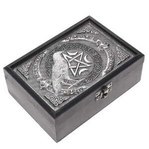 WOODEN BOX - Raven Pentacle Metal Top 12.7cm x 17.7cm