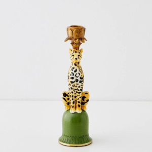 Leo Leopard Resin Candle holder 8x8x25cm Green