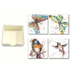 Ceramic Coaster in Box -Bird & Butterfly 11.2x11.2x4.2cm