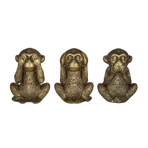 No Evil S/3 Resin Sculptures 11x15cm Gold