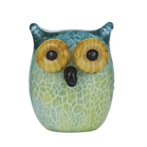 Omar Owl Glass Sculpture 8x6.5x10cm Grn