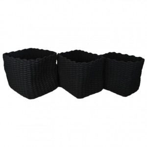 Woven cotton rope basket black -S/3