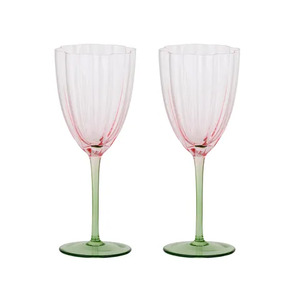 Lotti S/2 Tulip Wine Glass 8x22cm Pk/Gn - BULK ITEM